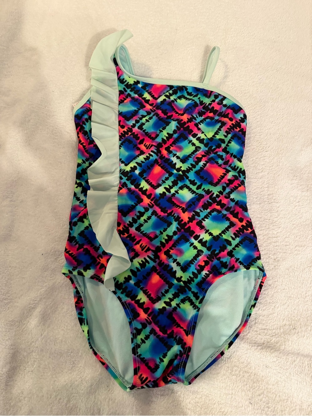 Xhilaration Girls' Multicolor One-Piece Swimsuit with Mint Ruffle